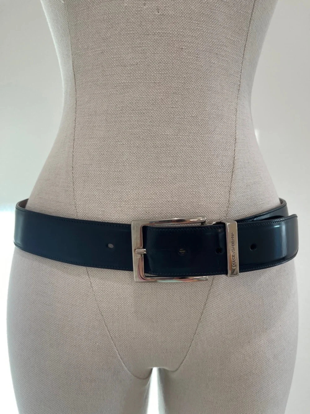 Dolce & Gabbana Black Patent Leather Belt with Silver-Tone Buckle Mens